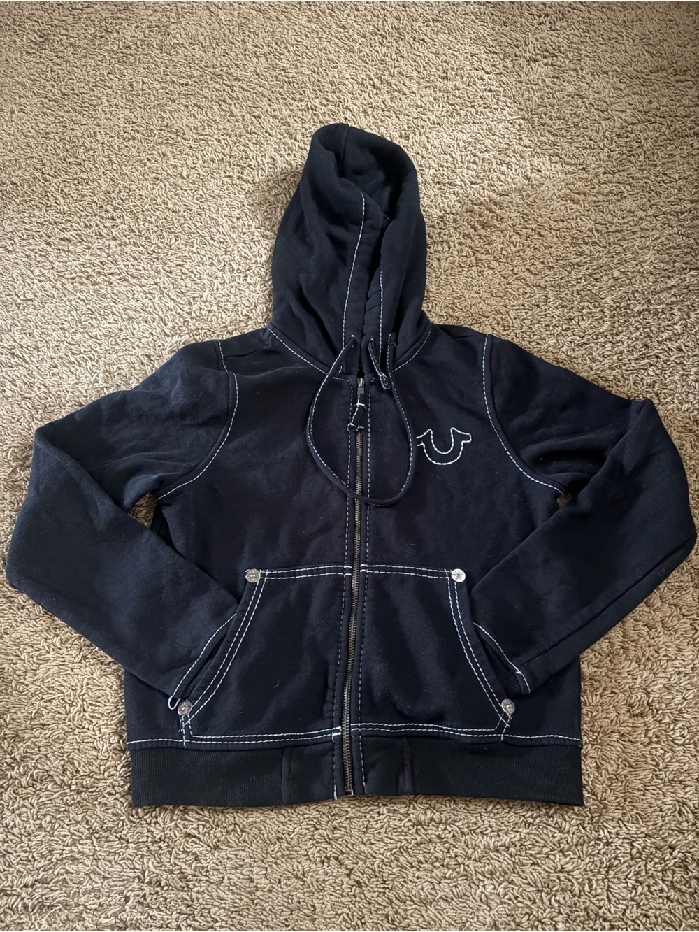 True Religion Black Zip-Up Hooded Jacket